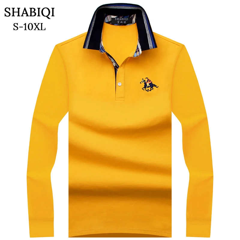 Yellow SHABIQI размера плюс S-10XL, брендовая Новая мужская рубашка поло, мужская хлопковая рубашка с длинным рукавом, Брендовые повседневные топы, мужские рубашки поло - Цвет: Yellow