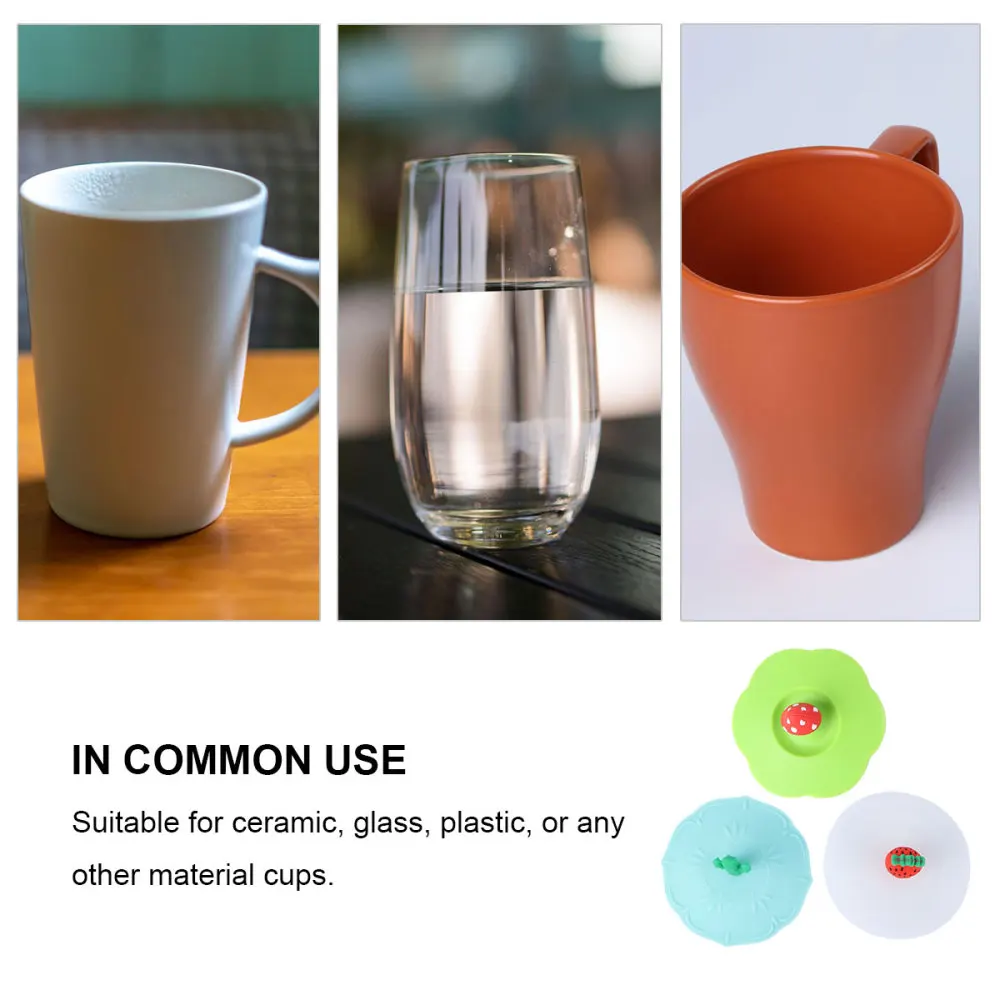 

3PCS Cartoon Silicone Cup Cover Cup Lids Sealed Silicone Mug Cover Anti-dust Drink Cup Cover (Green Plum Cup Lid - Red Mushroom