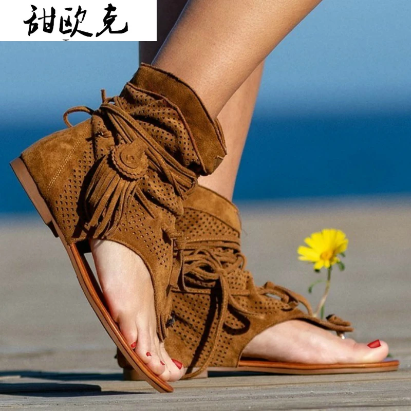 Женские сандалии в стиле ретро гладиаторы с открытым носком Старинные
