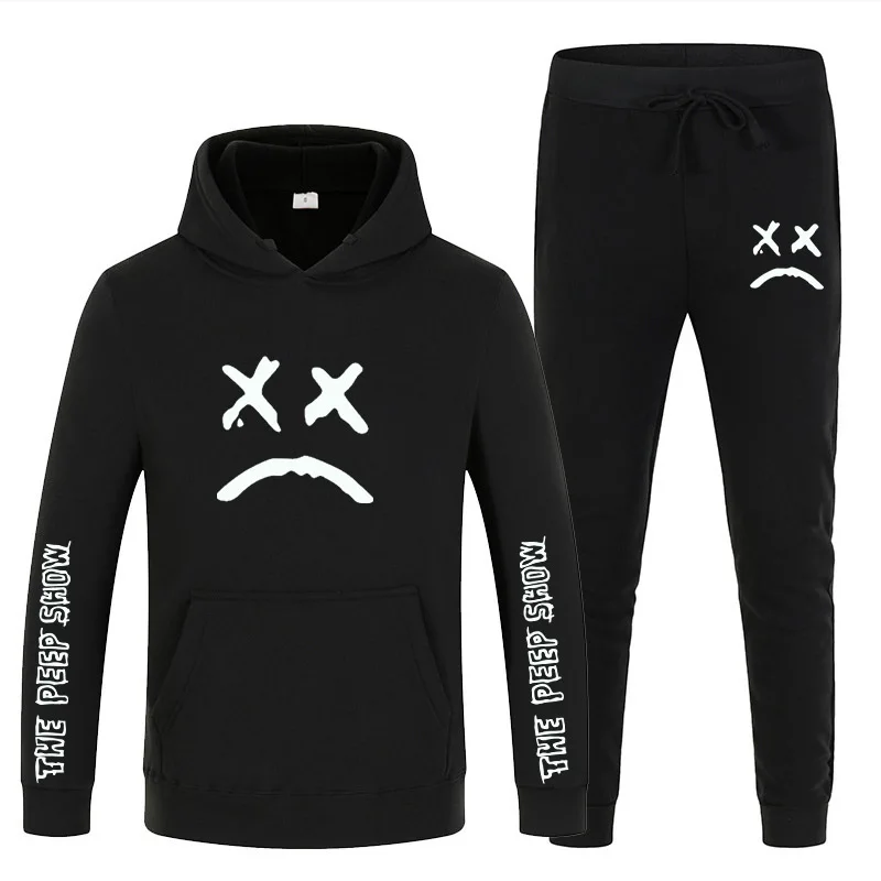 

Men's casual suit hoodie solid color printed patchwork autumn and winter new men's hoodie + pants hip hop loose sportswear