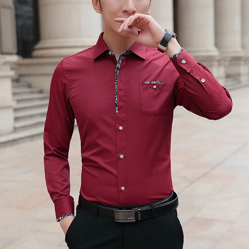 

Autumn Tide Men's Shirt Long Sleeve Casual Handsome Business Suit Solid Color Match Korean Version Slim Inch Shirt Men's Shirt