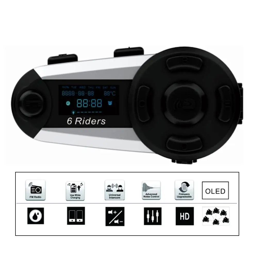 Беспроводной Bluetooth домофон для мотоциклетного шлема поддержка 6 всадников