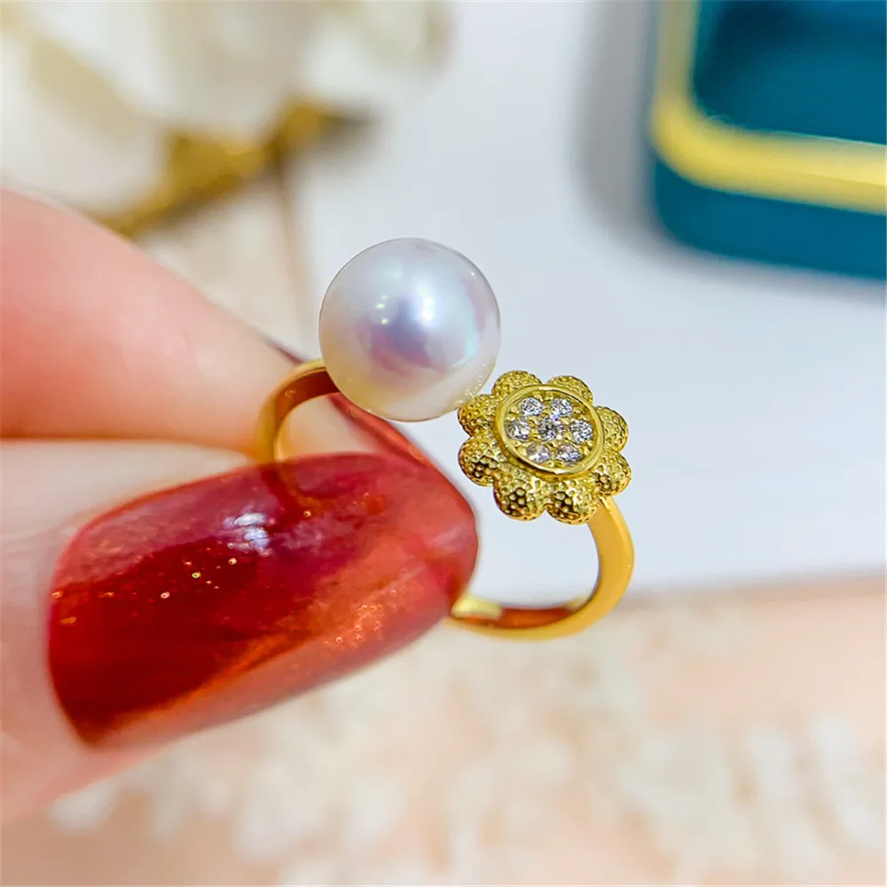 

Classic Rings Resizable Design Rings Base 925 Silver Pearl Rings Settings Women DIY Pearl Rings Accessory No Pearl