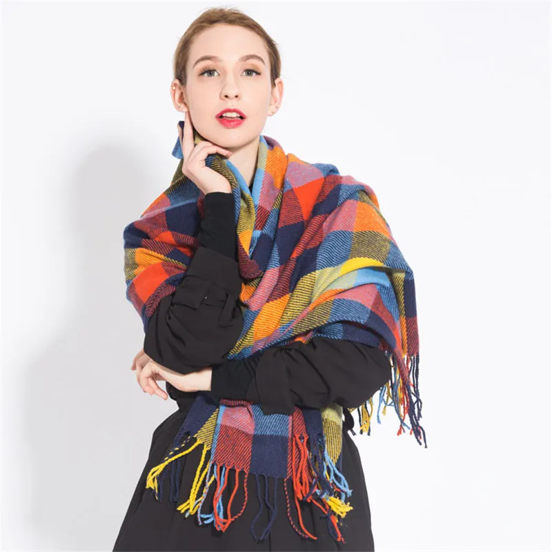 Fashion Women's Winter Stole Plaid Scarves ladies Cashmere Scarf long wool pashmina femme foulard female winter neck scarf