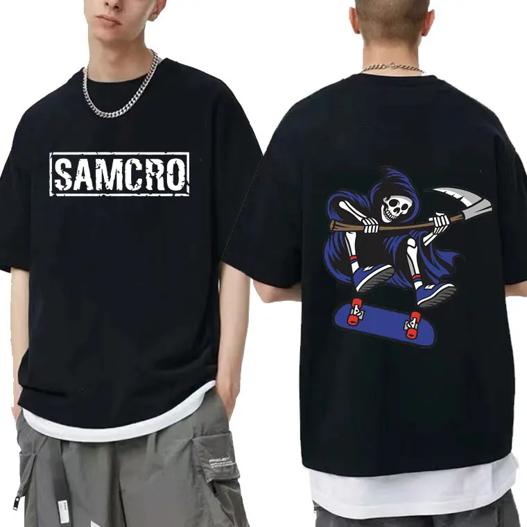 

2021 New Sons of Anarchy SAMCRO Double Sided Letter Logo Print Tshirt Streetwear Men Women T Shirts Mens Punk Rock T-shirt Tops