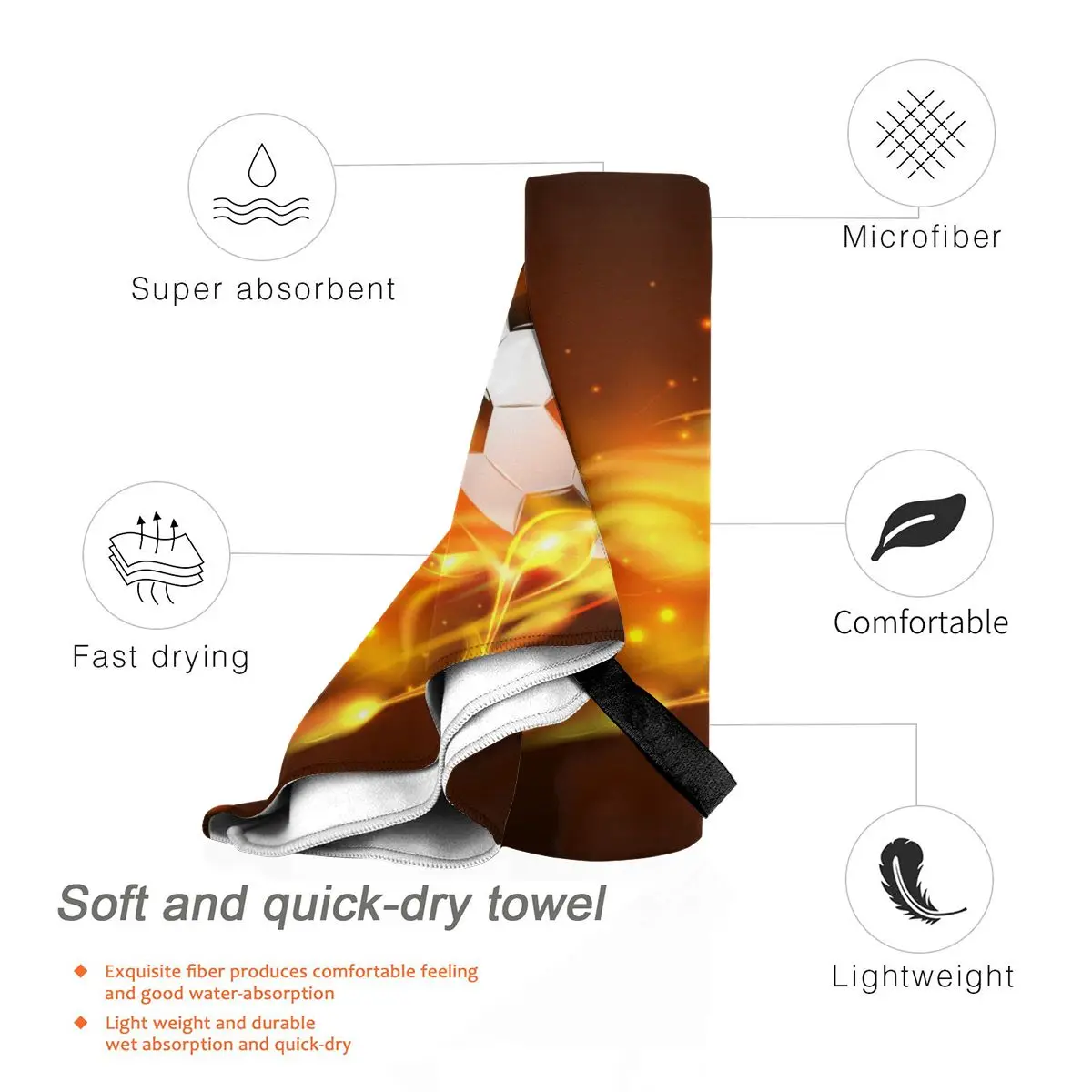 Быстросохнущее карманное полотенце для футбола мяча огня портативное не