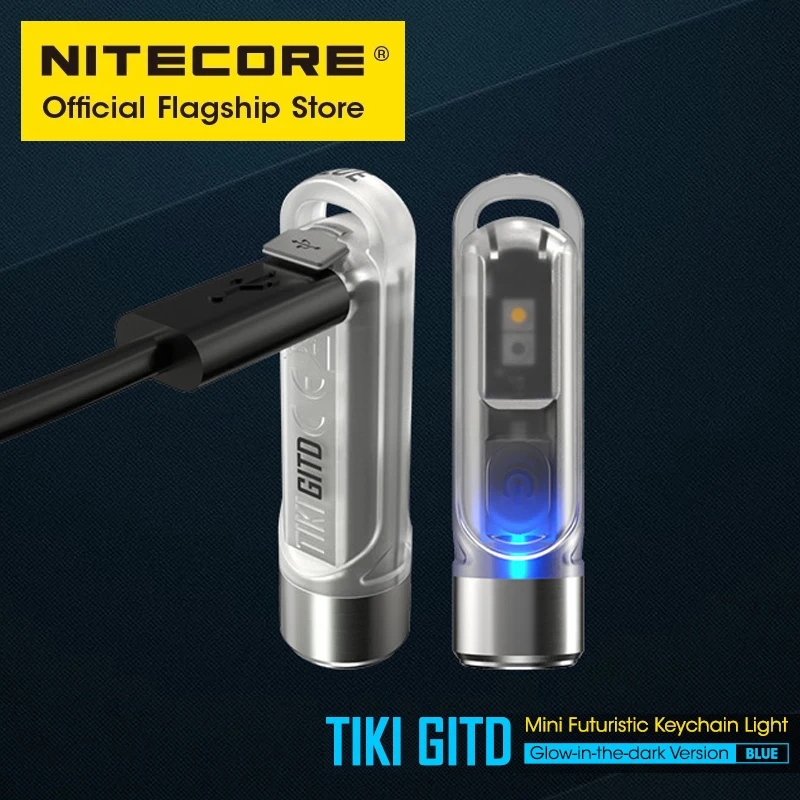 NITECORE TIKI GITD голубой мини-брелок свет УФ-свет предупреждающий сигнал мигающий EDC USB