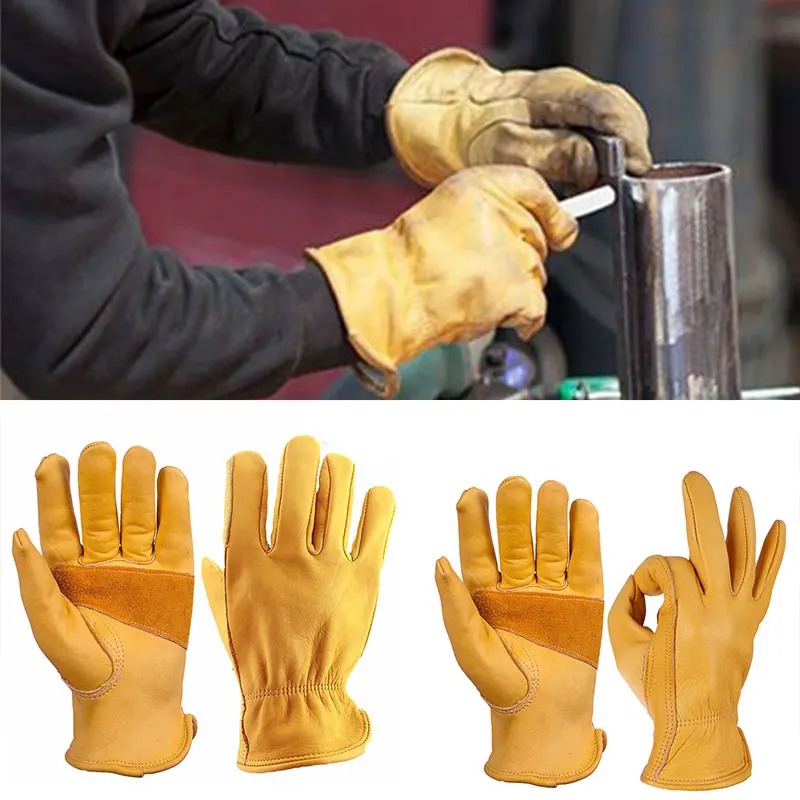 

New Non-slip Wearable Gardening Gloves Durable and Flexible Men Work Full Fingers Cowhide Leather Outdoor Motorcycle Gloves