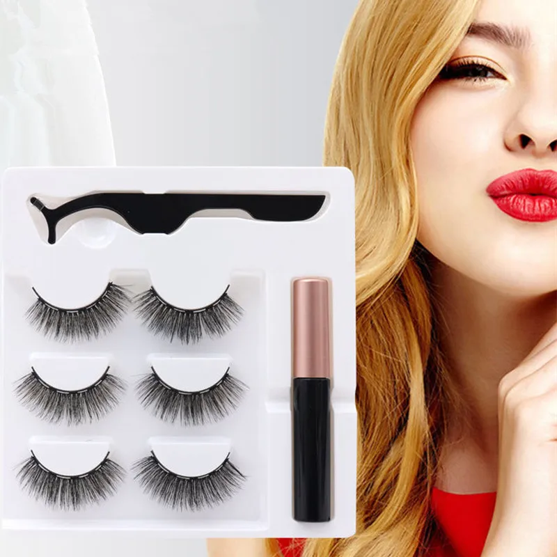 

Magnetic Eyelashes 3D Mink False Lashes magnetic eyeliner Waterproof Liquid Tweezers Set Lasting Handmade Eyelash Makeup Tool
