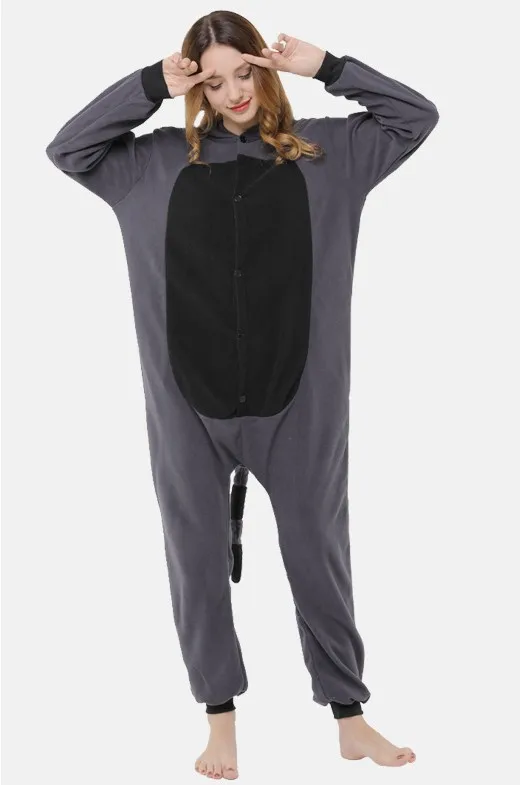 Кигуруми взрослый мультфильм животных Серый Енот Onesie унисекс пижамы косплей