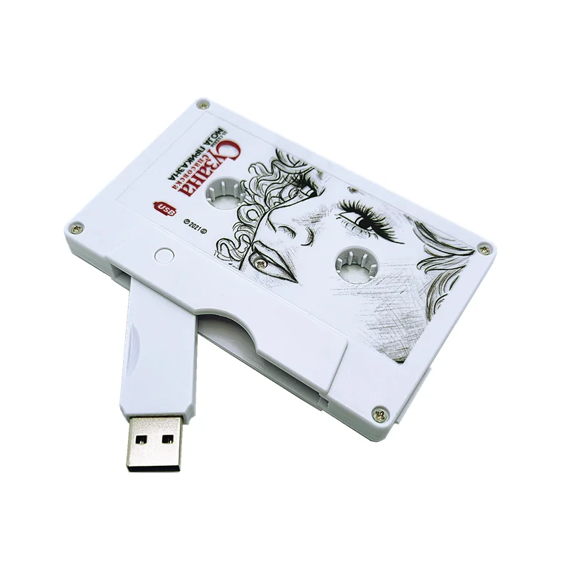 10pcs/lot Retro Audio White Tape USB2.0 high-speed Flash Disk Free Custom color LOGO 4GB 8GB 16GB 32GB 64GB