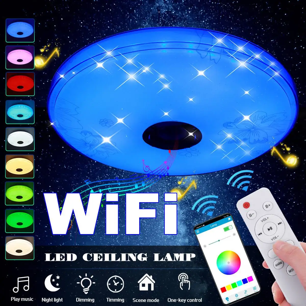 

WIFI 40CM 200W Smart LED Ceiling Light Dimmable with bluetooth Speaker APP Remote Control RGB Music Home Living Room Party Lamp