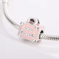925 sterling silver english letters engraved on a pink travel bag pendant charm bracelet diy jewelry making for pandora
