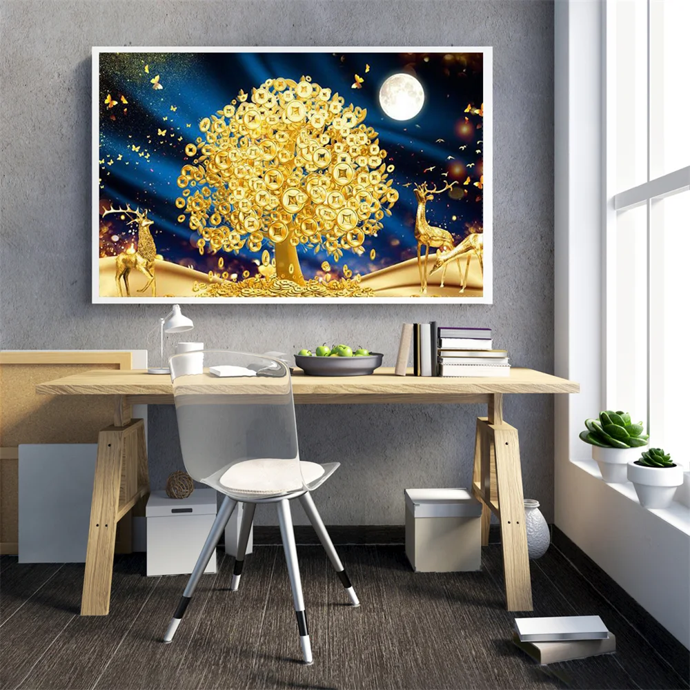 

DIY Diamond Painting Money Tree Crystal Crystal Rhinestone Diamond Embroidery Coin Tree Pattern Cross Stitch Handicraft Gift
