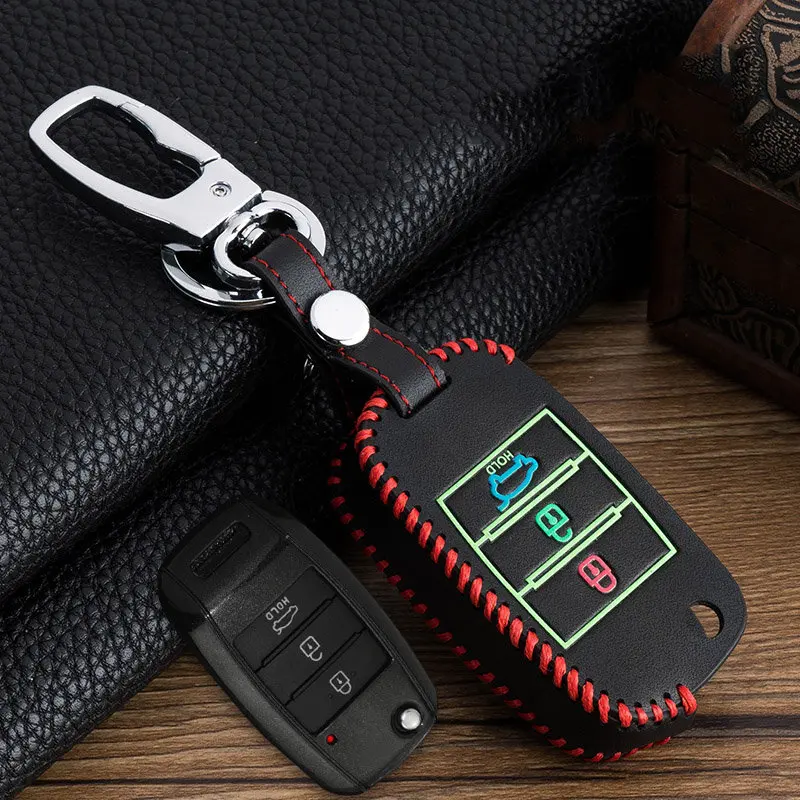 

Hand-stitched luminous leather Full Cover Car Key Case For Kia KX3 KX5 K3S RIO RIO 4 Ceed Cerato Optima K5 Sportage Soul Sorento