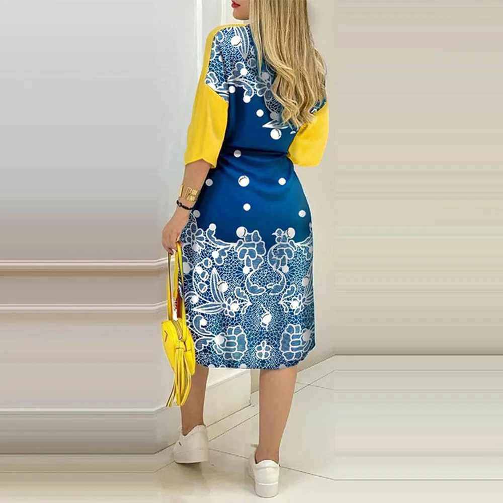 

Office Lady Casual Pocket Lapel Long-Sleeved Shirt Dresses For Women 2021 Autumn New Sexy Color Matching Split Irregular Dress
