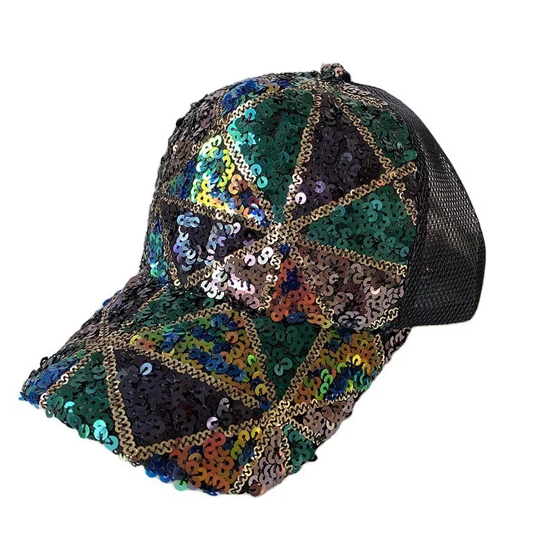 Summer Bling Bling Baseball Cap With Sequins Adjustable Closure Travel Outdoor Fashion Cool Woman Unisex Stylish Trucker Hat