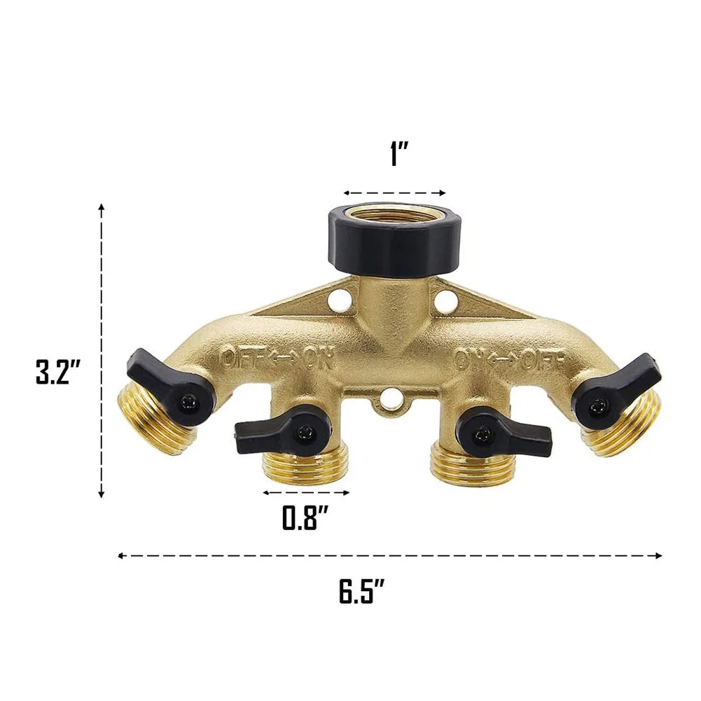 

3/4 Inches 4 Way Brass Ball Valve Connector Spigot Manifolds for Garden Hose