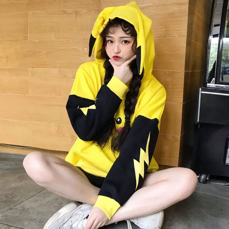 Женская толстовка с капюшоном Pokemon Pikachu Осенний бархатный пуловер оверсайз