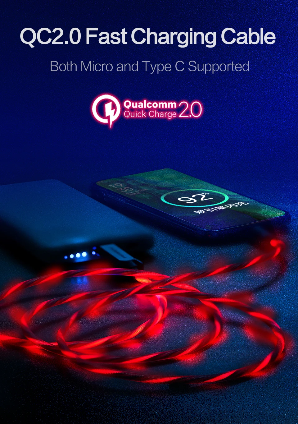 Power4 два пакета Micro USB шнур 3,0 для Android телефонов зарядное устройство Реверсивный Micro светодиодный кабель USB для samsung быстрой зарядки Microusb