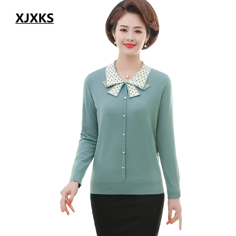 XJXKS Sweater Women Spring Bow Collar Pullover 2020 Long Sleeve Fashion Sweaters Jumper Plus Size | Женская одежда