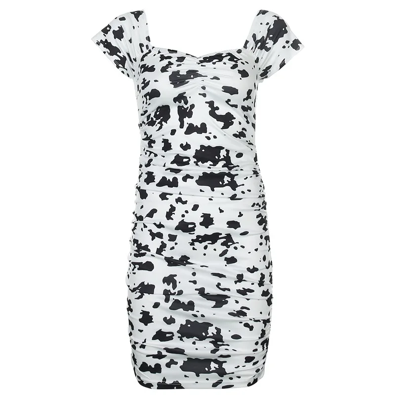 

Y2K Aesthetics Animal Print Woman Dress Goth E Girl Women Short Dresses Party Short Sleeve Square Collar Ruched Dress Streetwear