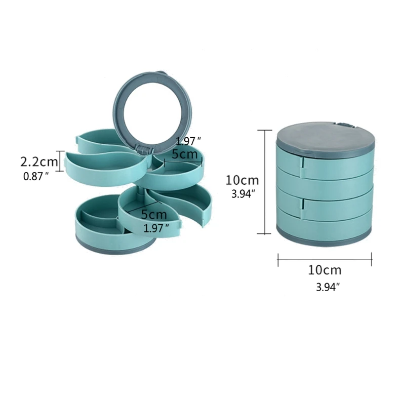 

Jewelry Organizer Case with Mirror 4 Layers 360 Degree Rotating Storage Box Necklace Bracelet Ring Earring Display Tray