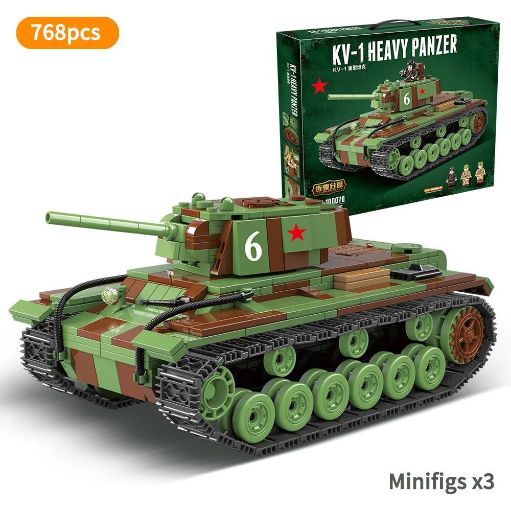 Военный мировой войны KV 1 Heavy Tank Track с Советского Союза WW2 солдат Minifigs здания