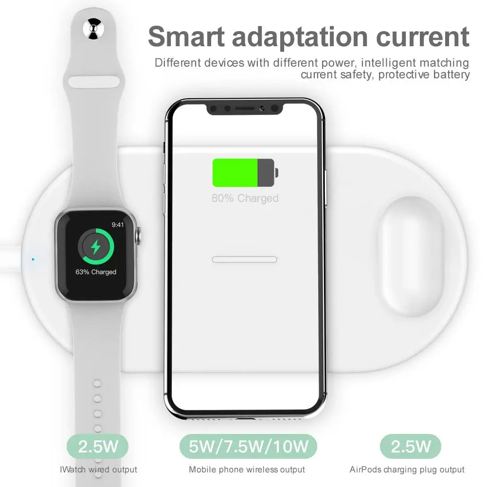 Беспроводное зарядное устройство 3 в 1 QI для IPhone X XR Xs Max Apple Watch IWatch AirPods
