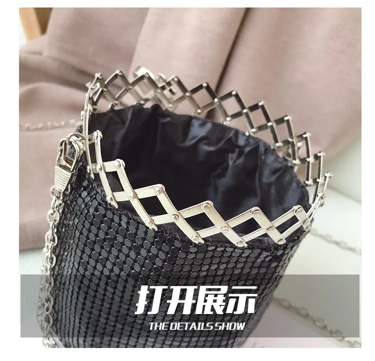 

New fashion personality ladies bag aluminum foil cans water bottle bag mini sequin bucket bag mobile phone coin purse female bag