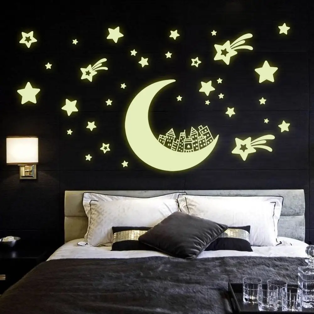 

Fluorescent Green Starry House DIY Luminous Wall Stickers Glow in Dark Decal Children Room Creative Mural Art Romantic