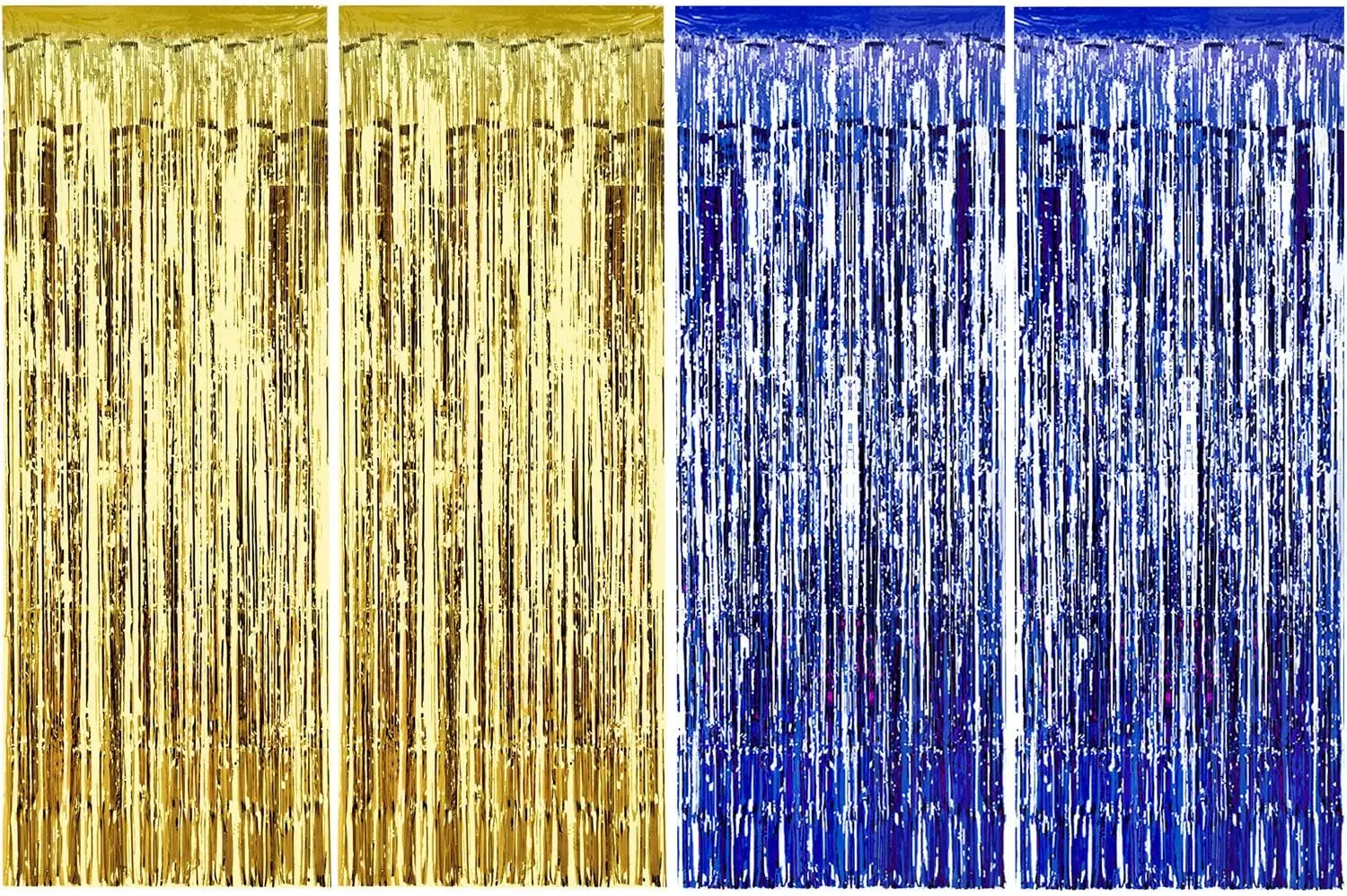 

4Pcs Royal Blue Gold Foil Tinsel Fringe Curtains Shimmer For Birthday Wedding Party Curtain Graduation Wall Backdrop Decorations