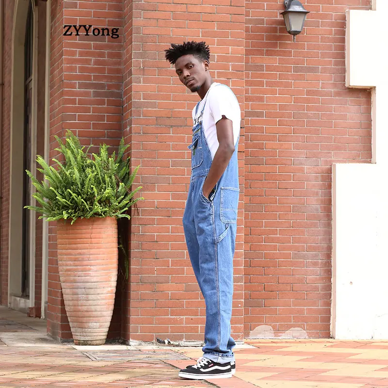 Men's Retro Loose Overalls Denim Bib Pants Fashion Pocket Jumpsuit Men Free Shipping Men's Jeans Men's Casual Fashion Bib