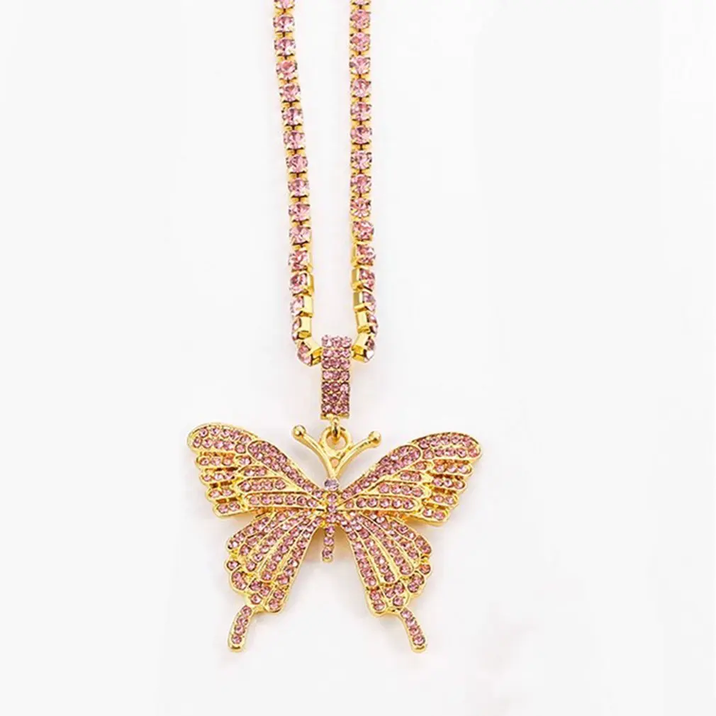 

Statment Big Butterfly Pendant Necklace Rhinestone Chain For Women Bling Tennis Chain Crystal Choker Necklace Jewelry