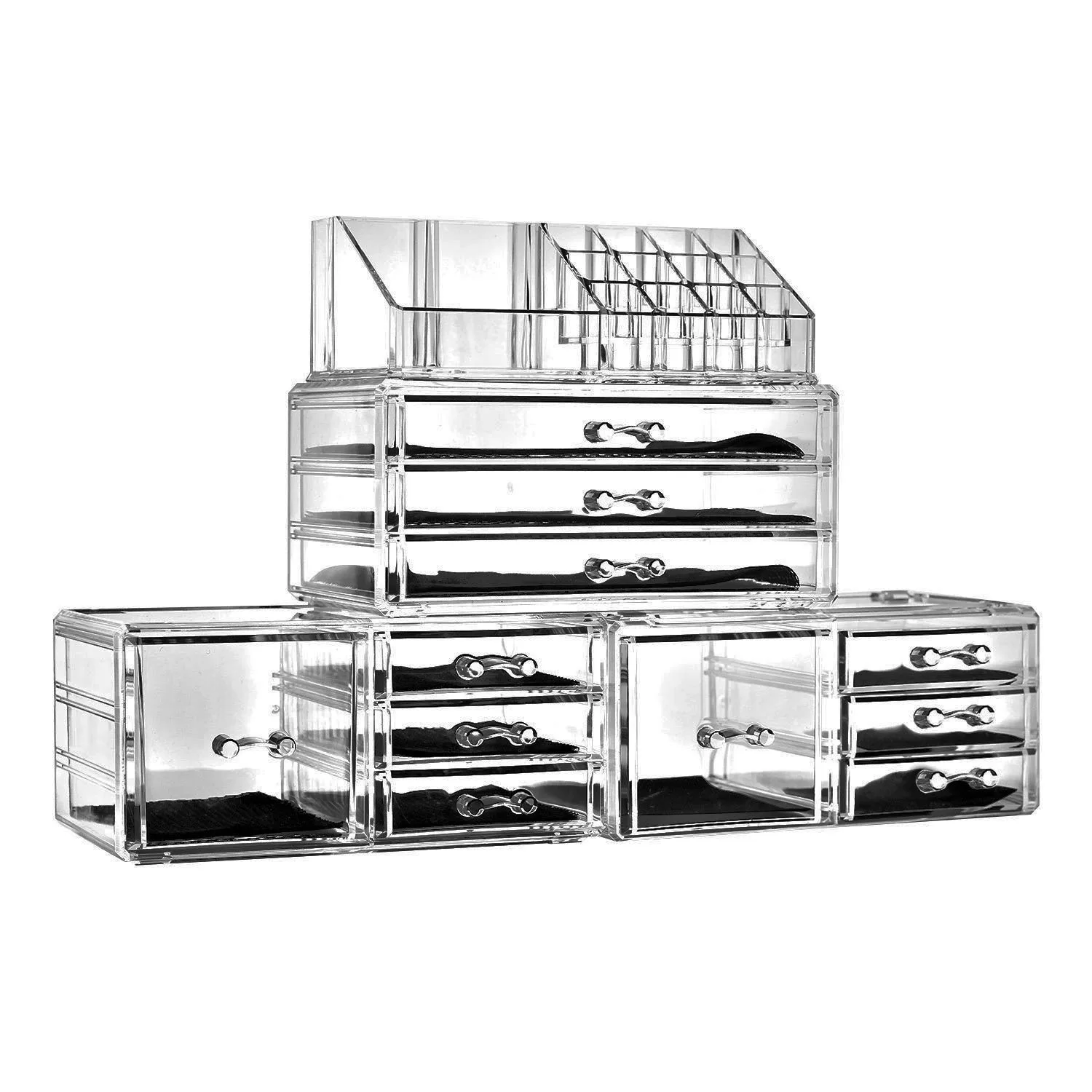 

Plastic Makeup Organizer Cosmetic Storage Box Jewelry Display Holder Drawers Transparent