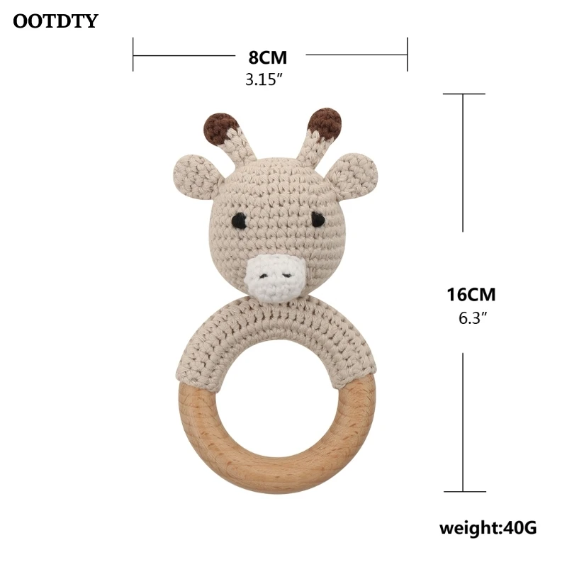 

BPA Free Crochet Wooden Ring Baby Teether Safe Cute Animal Rattle Chewing Teething Nursing Soother Molar Infant Toy