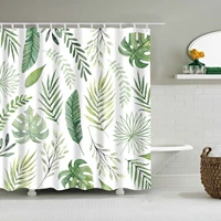 plant leaf shower curtains tropical green palm cactus bathroom curtain frabic waterproof polyester bathroom curtain with hooks