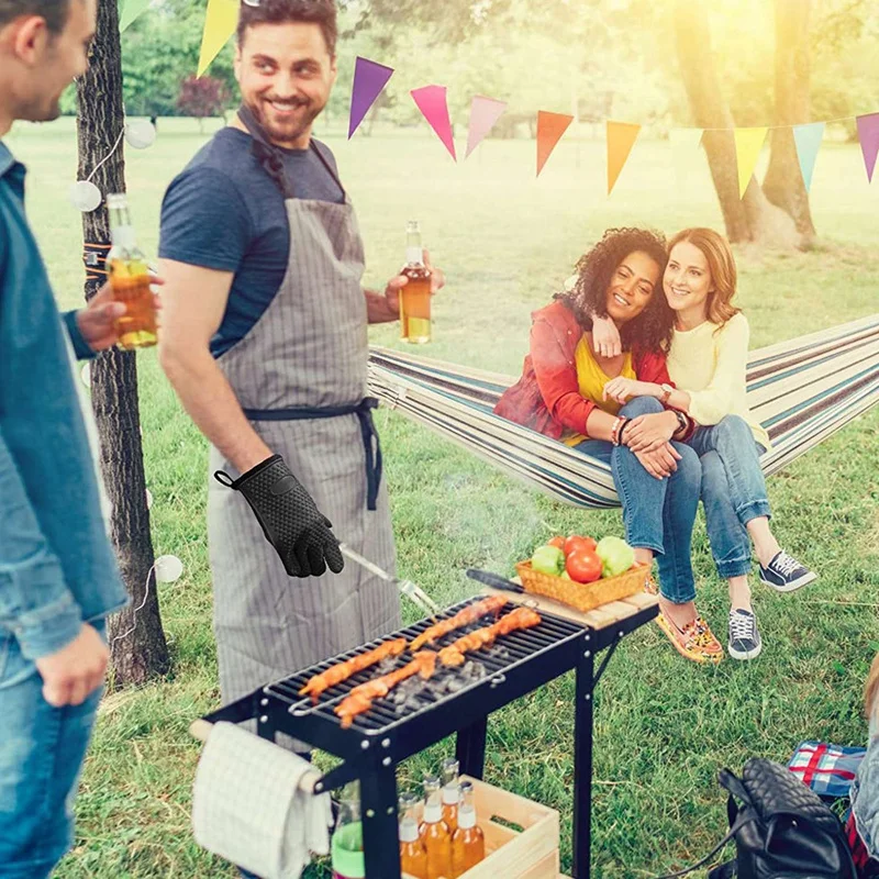 

BBQ Gloves, Heat Resistant Gloves, Silicone Waterproof Non-Slip Oven Mitts for Barbecue, Kitchen Cooking, Grill, Oven
