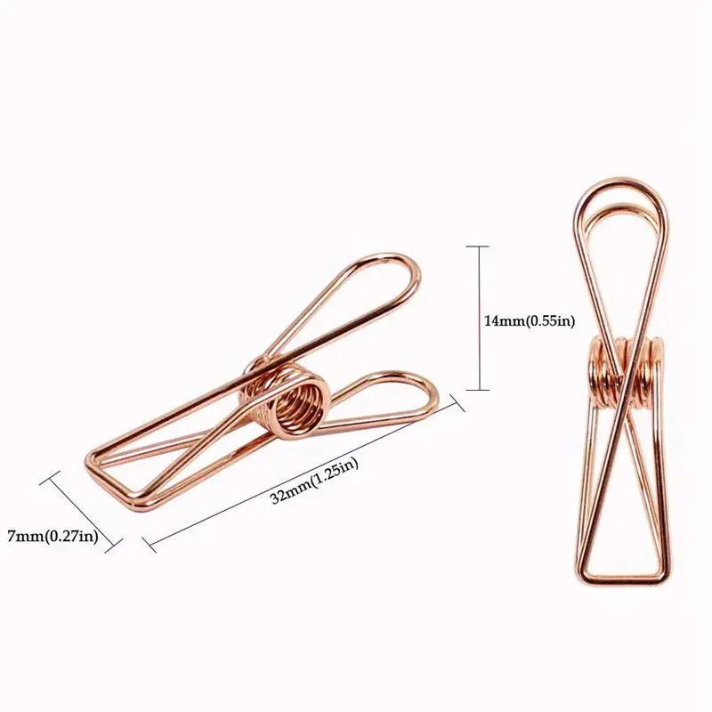 

Pack of 25 Rose Gold Small Metal Clips - Multi-Purpose Clothesline Utility Clips