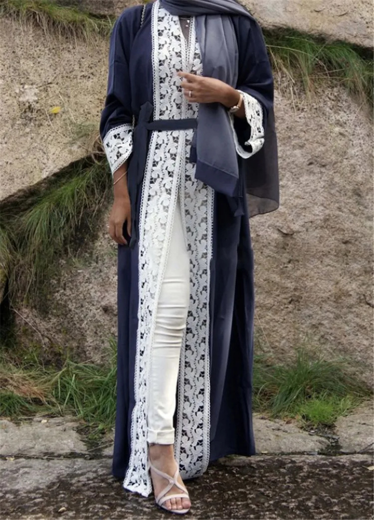 Fashion Muslim Lace Maxi Dress Abaya Embroidery Cardigan Long Robes Tunic Kimono Jubah Middle East Ramadan Arab Islamic Clothing |