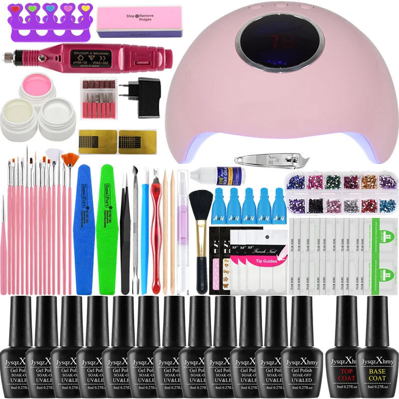 24w lamp 12Polish Набор для ногтей с лампа для ногтей 24/48/54 Вт для лака для ногтей, набор для ногтей, база, верх, покрытие для ногтей, Электрический Фрезер для ногтей, сверлильный маникюрный набор - Цвет: 24w lamp 12Polish