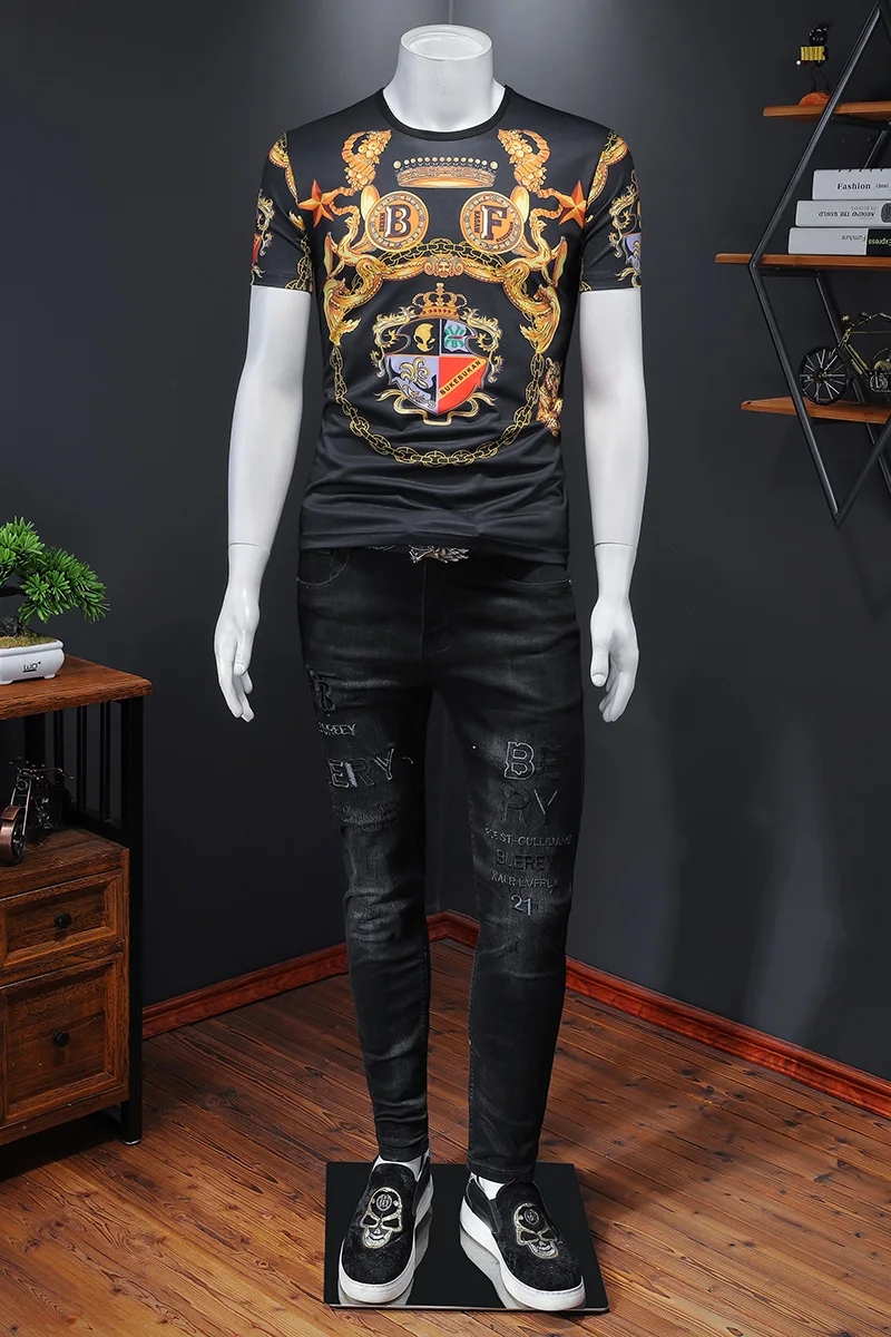 

High Quality T Shirt Men Casual Short Sleeve Funny T Shirts Tops Luxury Retro Print Summer O-neck Tees Streetwear Male Clothes