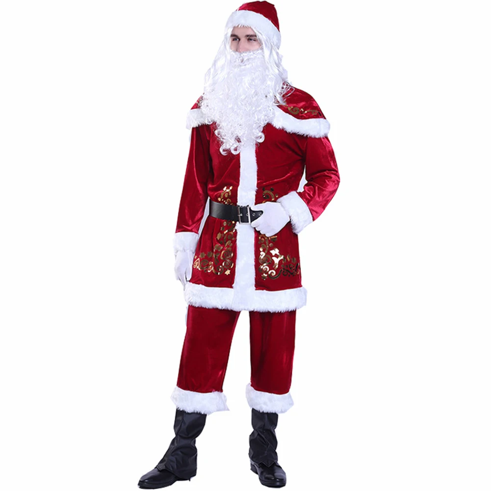6PCS Christmas Santa Claus Costume Fancy Dress Adult Men Suits Cosplay Outfits | Costumes