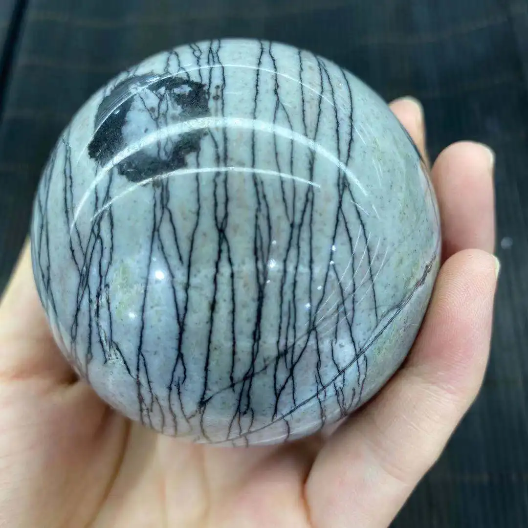 

Natural Black Network Crystal Quartz Energy Ball Reiki Healing Gift