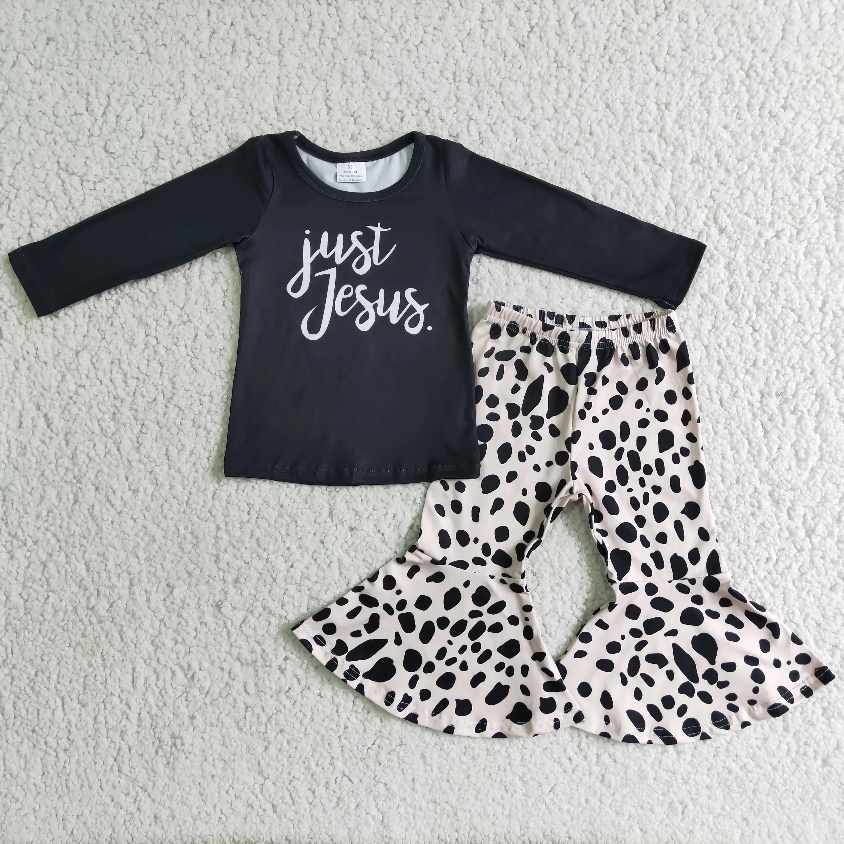 

Baby girls' clothing sets just long sleeves top black leopard printing leggings two piece set little girls clothing set