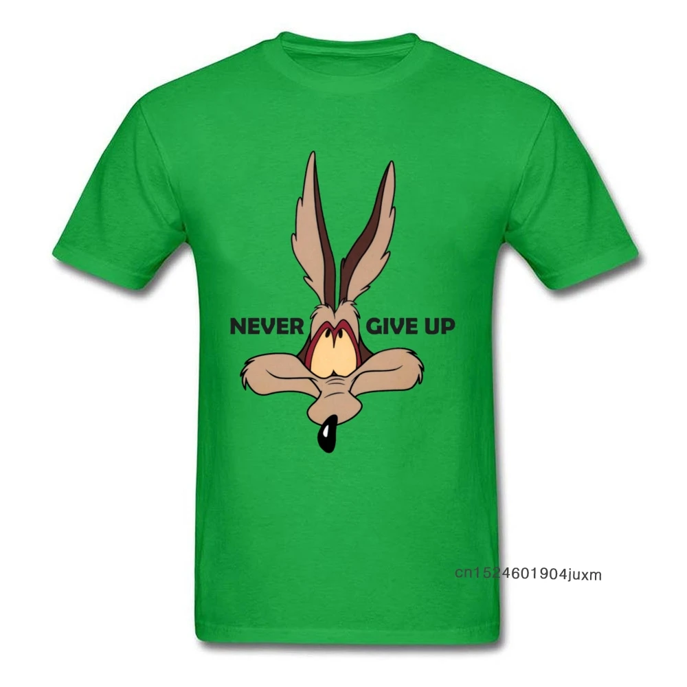 Fox Tops Wolf Tees Men Green Tshirt Coyote Never Give Up Funny T Shirt Latest Cartoon Print T-shirts Cotton Team Clothes Custom