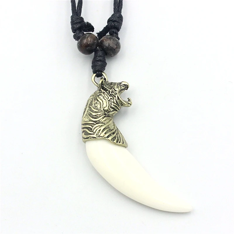 12 шт. Панк Сплав голова тигра акриловые зубы подвески ожерелья леопарда Подвески