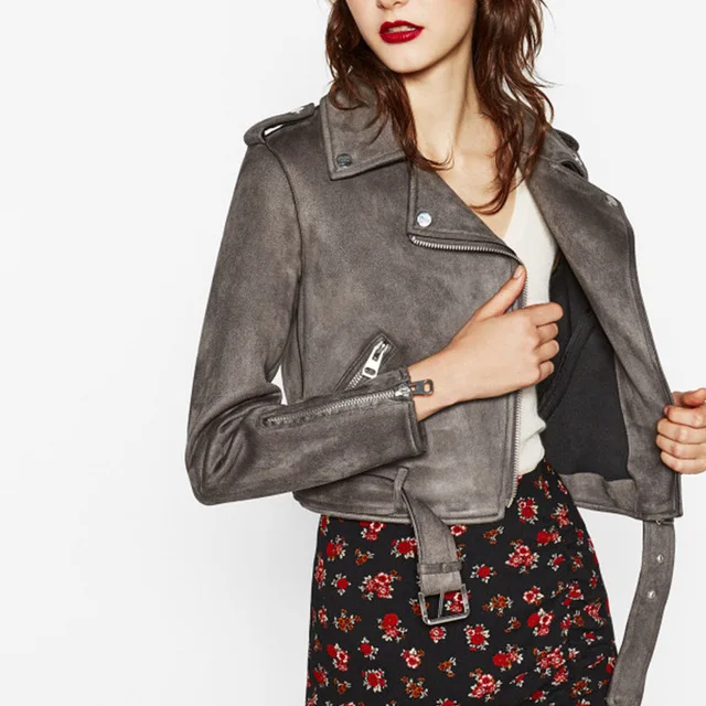 Замшевая женская куртка из искусственной кожи Осень зима 2020|Кожаные куртки| |