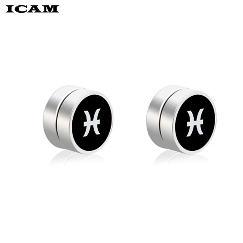 1 пара мужские магнитные серьги-гвоздики со знаками Зодиака | Украшения и