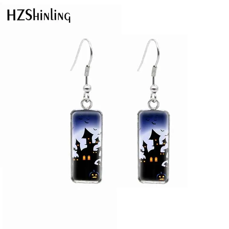 

2020 Halloween Crazy Day Punpkim Printing Handmade Crafts Dangle Drop Hook Earrings Glass Cabochon Jewelry